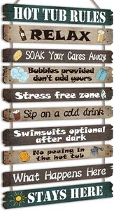 Tatuo Hot Tub Pool Rules Sign Funny Outdoor Wall Decor Bathroom Backyard Gift - Picture 1 of 6