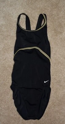 New Womens Vintage Nike Bathing Suit One Piece Nylon Swimsuit 6 Black Swoosh - Image 1 of 3