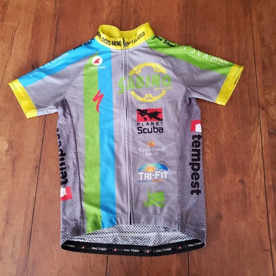 Pactimo Mens Small Cycling Jersey Grey Green Blue Race Fit Pro Quality S - Image 1 of 4