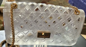 Clear Vintage Jelly Lattice Style Purse With Gold Chain Strap "Jellies" - Picture 1 of 9