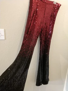 L&B Lucky & Blessed Flare Bell Bottoms Sequin Stretch Shiny Pants Sz XL (0290) - Bild 1 von 8