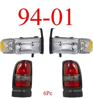 Fits 94 01 Dodge Ram 4Pc Head & Tail Light Set, Truck, W/ Parking Lights, New - Image 1 of 4