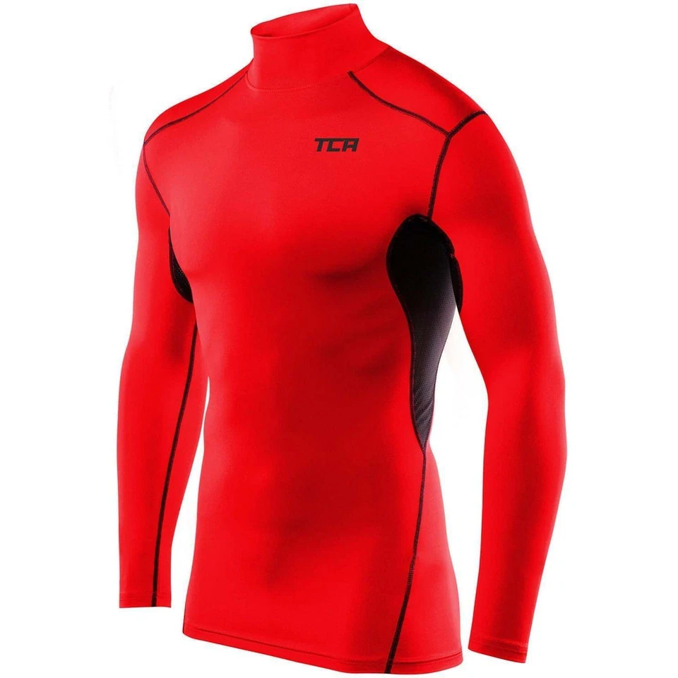 TCA HyperFusion Thermal Mock Neck Mens Compression Top Red Long Sleeve Running - Image 1 of 1