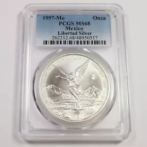 1997 Mo PCGS MS68 Milk Spots - MEXICO - 1 oz Silver Libertad Onza #49585A - Picture 1 of 2
