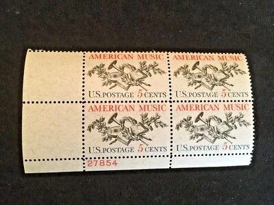 US Plate Block 4 Stamp American Music 5 Ct MNH - Image 1 of 2
