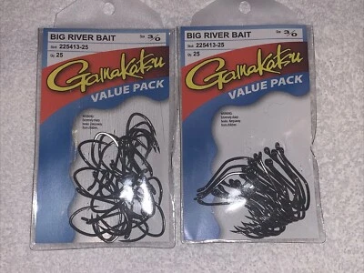 (LOT OF 2) GAMAKATSU BIG RIVER BAIT HOOKS 3/0 VALUE PACKS. 25 PER PACK 50 TOTAL