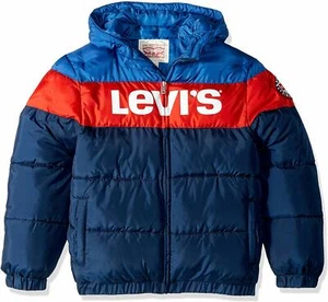 Levi's Big Boys' Puffer Jacket BLUE RED NAVY $86.00 RETAIL BOYS L LARGE 12-13  - Picture 1 of 3
