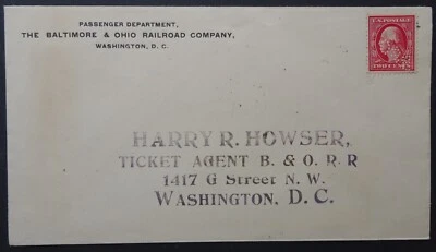 USA 1922 Baltimore & Ohio Railway Company stationery envelop and 2c perfin stamp - Image 1 of 2