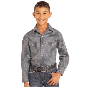 Panhandle Rough Stock Geo Print Long Sleeve Snap Shirt Black White Sz S / 6 - Picture 1 of 10