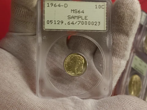 1964-D 10C PCGS MS64 Rattler OGH Sample Roosevelt Dime Cover