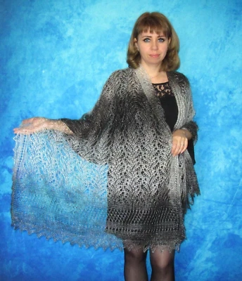 Hand knit gray scarf,Warm Russian Orenburg shawl,Wool wrap,Downy cape,Pashmina - Image 1 of 4