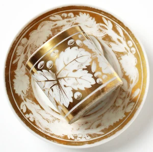 Biedermeier Porzellan Tasse mit Untertasse Zylindertasse Blattdekor + Vergoldung - Bild 1 von 8