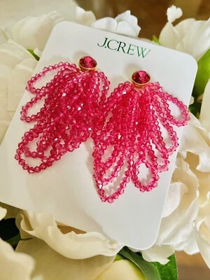 J Crew Glass Crystal Beaded Loop Chandelier Drop Statement Earrings Pink NWT NEW - Image 1 of 4