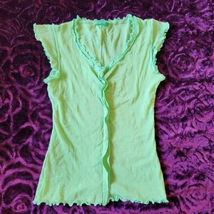 Vintage 2000s Y2K United Colors Of Benetton Lettuce Hem Mesh Rave Party Top - Picture 1 of 3