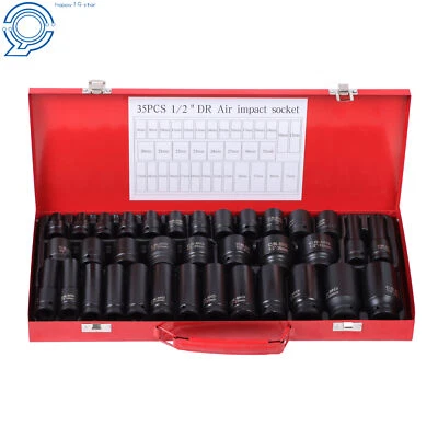 1/2" Inch 35pcs Deep Impact Socket Set Drive 8-32mm Metric Garage Sae With Case - Image 1 of 4