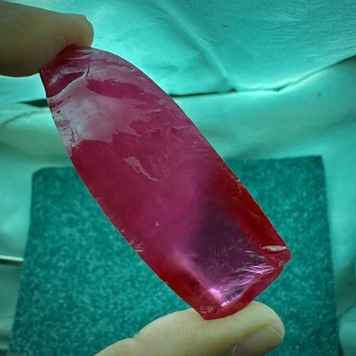HUGE 50.72 GRAM PIGEON BLOOD RED RUBY CORUNDUM ROUGH LAB CREATED HALF BOULE - Image 1 of 4