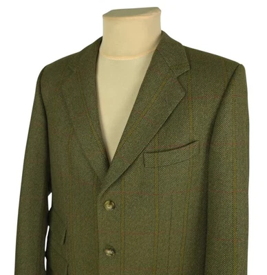 Magee Mens Khaki Wool Herringbone Tweed Blazer Jacket Size US 38R / EU 48 - Image 1 of 4