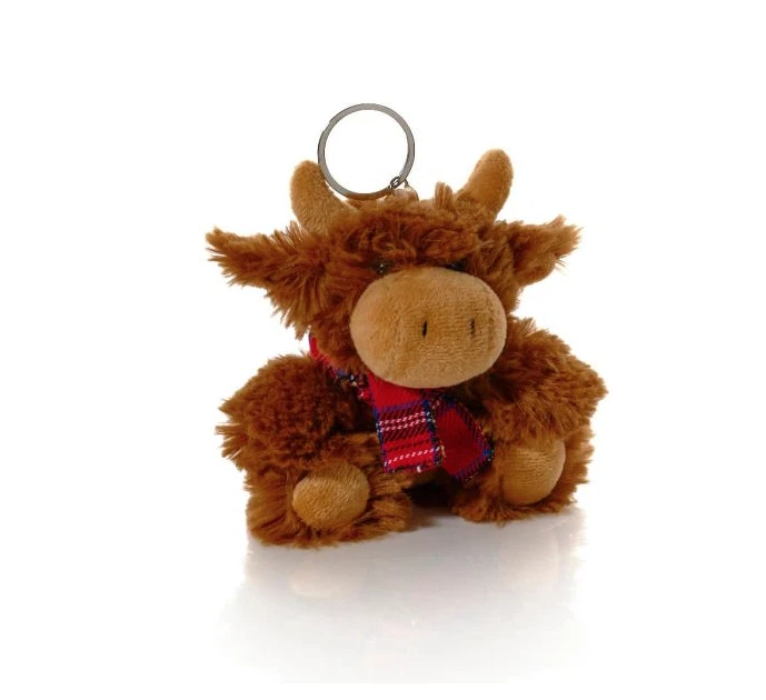 Scottish Highland Cow Plush Teddy With Tartan Scarf - Keyring  - Image 1 of 1