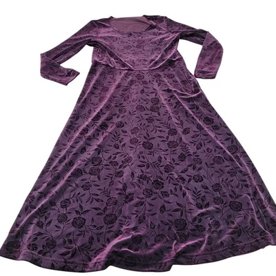 Vintage purple velvet burnout rose floral gothic whimsigoth midi dress petite  - Image 1 of 4