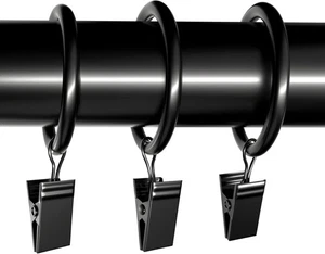 Lansian 20Pack Curtain Rings with Clips, Drapery 2&apos;&apos;-20Pack, Black  - Picture 1 of 8