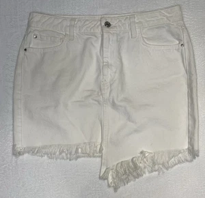 GUESS Women's M Stella Raw Hem Asymmetrical Fringe Optic White Denim Skirt - Picture 1 of 9