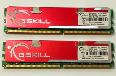 Two G.Skill PC2-6400 1GB DIMM 800 MHz DDR2 Memory (F2-6400CL5D-2GBNQ) - Image 1 of 2