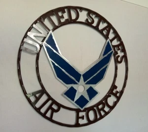 24" U S A AIR FORCE METAL MILITARY WALL ART VINTAGE RUSTIC SILVER BLUE BROWN ART - Picture 1 of 12
