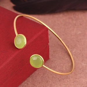 18k Gold Plated Round Cut Prehnite Chalcedony Wedding Cuff Bangle Jewelry - Picture 1 of 8