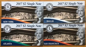 2017 $2 Single Note Collection 4 Notes - NY, Atlanta, San Francisco & Dallas - Picture 1 of 8