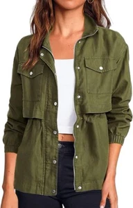 Onedreamer Women's Lightweight Cargo Utility Jacket, Green, S (B24) - Picture 1 of 4
