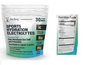 Dr Berg Sports Hydration Sea Salt Electrolytes Powder, Raspberry Lemon Flavor - Picture 1 of 1
