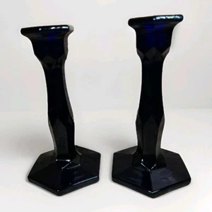 Set of 2 Cobalt Blue Glass Candlesticks 7" – Classic Candle Holders SUPER NICE - Bild 1 von 9