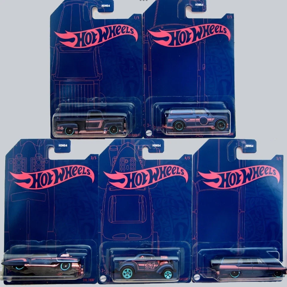 Hot Wheels 54th Anniversary Blue Pink Satin Pearl and Chrome Set Of 5 Cars !!!!! - Image 1 of 1