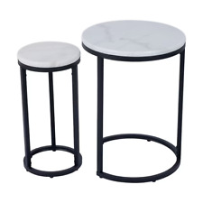 Round Side Tables Marble Set of 2 Coffee Dining Living Bedroom