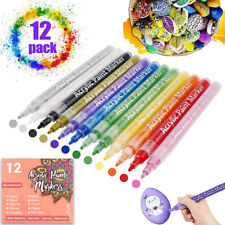 Ideal for Craft,Glass,Fabric,ect, Set of 12 Acrylic Paint Markers Extra-Fine Tip