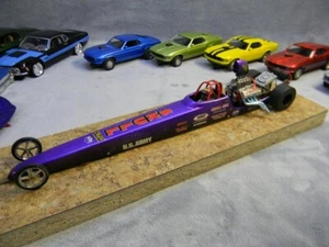 1/24 SCALE VINTAGE CUSTOM TOP FUEL "SKULL GEAR" 12"RAIL DRAGSTER PURPLE SLOT CAR - Picture 1 of 14
