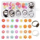 48PCS/Box Adjustable Alloy Blank Ring w/ Resin Flower Jewelry Ring Making Kits