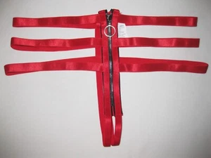 Shein zipper front cutout strappy crotchless g-string panties S red cyberpunk - Picture 1 of 3