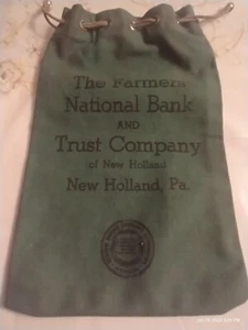 Vintage Canvas Bank Bag Green Drawstring New Holland PA Farmers National Bank & - Picture 1 of 4