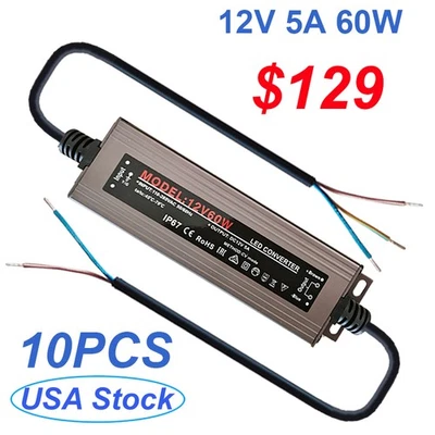 AC to DC 12V 5A 60W LED Driver IP67 Waterproof Power Supply Adapter Transformer  - Image 1 of 4