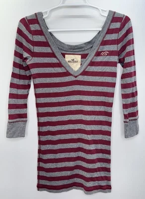 Hollister Vintage Y2K Womens Striped V-neck Fitted Top Bella Swan Twilight Small - Image 1 of 4