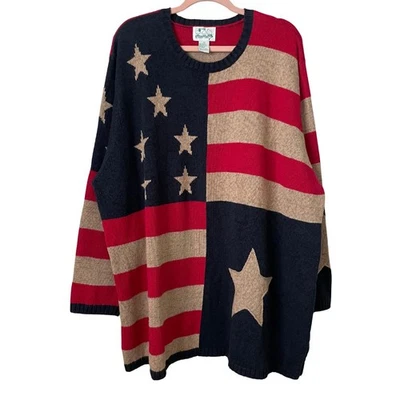 Vintage The Quacker Factory Sweater Womens 3X Blue Red American Flag USA Stars - Image 1 of 4
