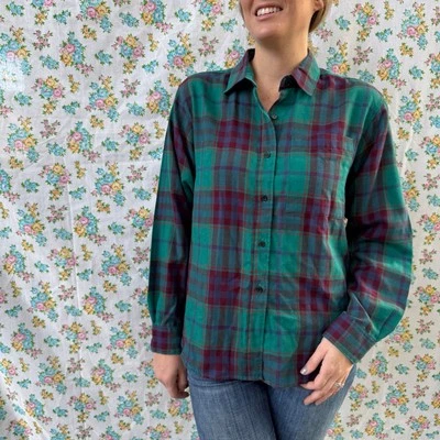 Vintage años 80 Diane von Furstenberg manga larga cuadros abotonados  Foto 1 de 4