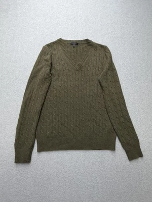 Suéter para mujer J Crew mediano verde oliva tejido con cable cuello en V pulóver mezcla de lana Foto 1 de 4
