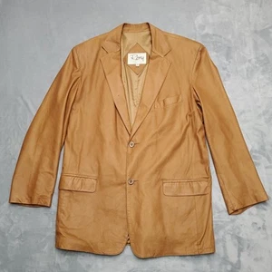 Remy Leather Jacket Mens 42 Large Tan Brown Soft Made in USA Two Button Blazer - Picture 1 of 14