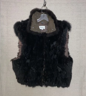 Vintage Alan Michaels Opossum Genuine Fur Winter Vest Black Brown Women’s L - Image 1 of 4