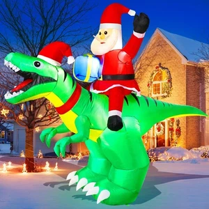 Inflables de Navidad de 9x7 pies con LED Papá Noel Paseo en Dinosaurio Exterior Navidad... - Imagen 1 de 6