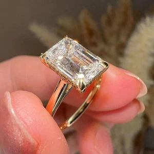 Black Friday Sale! 3.00Ct Emerald Cut Lab Grown Diamond Ring 14k Yellow Gold - Picture 1 of 12