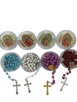 100 lot bulk x Catholic Guadalupe saint Jude pearl WOOD Prayer baptism Rosary - Image 1 of 4