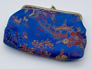Vintage Japanese Oriental Style Clip Frame Fabric Purse - Picture 1 of 16